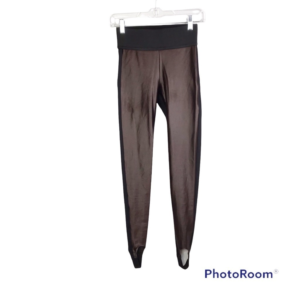 Koral brown and black colorblock two tone lustrous stirrup high rise leggings